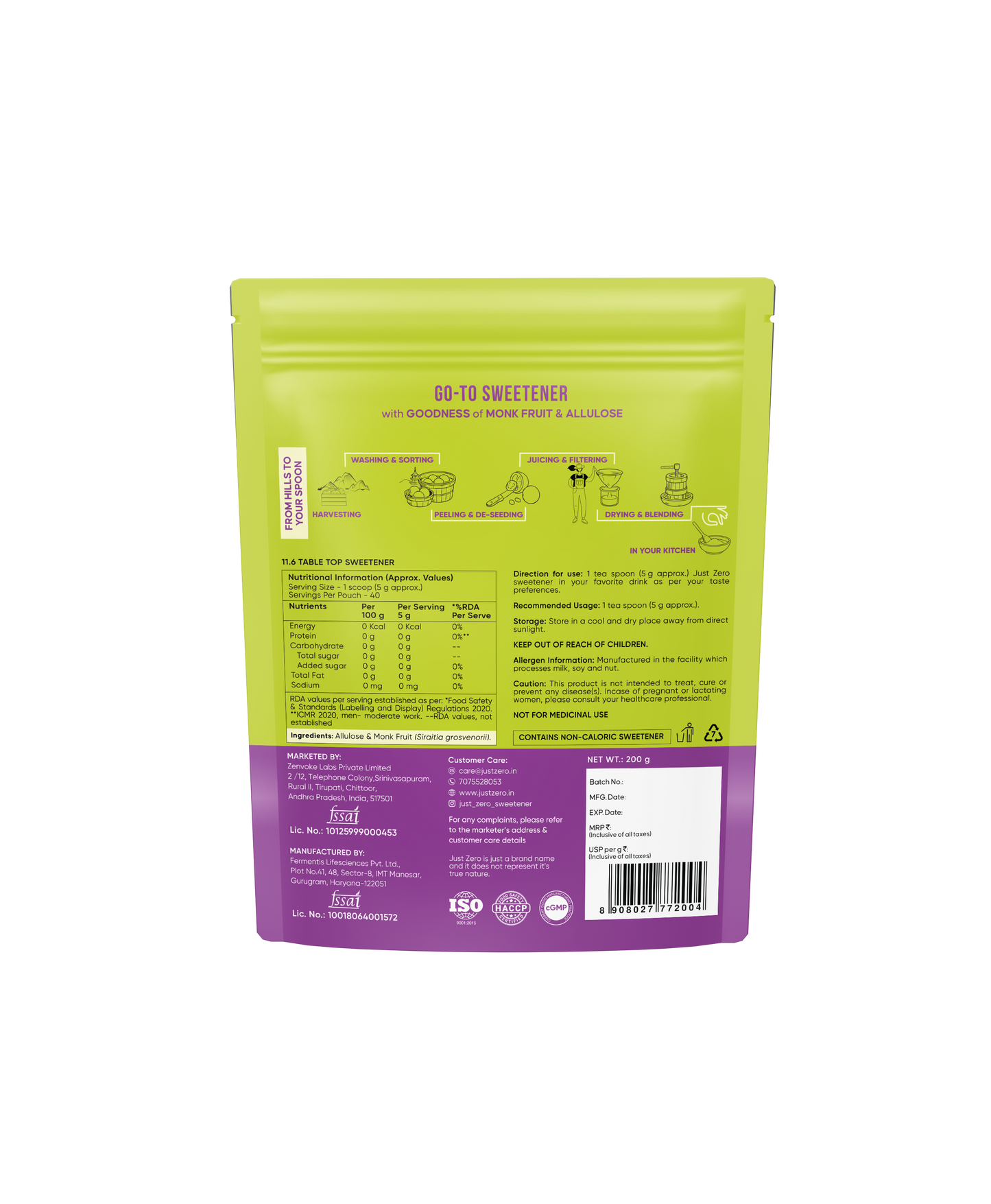 Just Zero Monk Fruit Sweetener with Allulose
